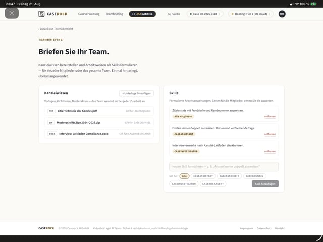 Teambriefing — Kanzleiwissen und Skills